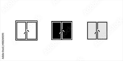 Minimal black line icon set. of a sliding window, representing home architecture, window design, ventilation, and interior structure.