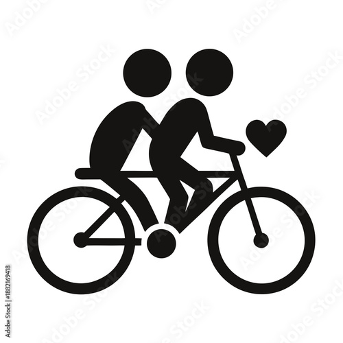 Title: Person riding a bicycle with a heart symbol above their head cycling