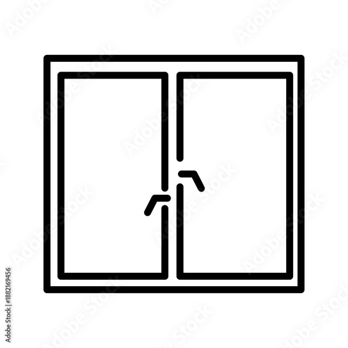 Minimal black line icon of a sliding window, representing home architecture, window design, ventilation, and interior structure.