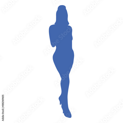 Sexy girl front view high heels silhouette blue