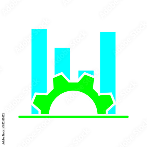Minimal line icon set. illustrating industrial buildings with a gear, representing manufacturing, production processes, and industrial automation.