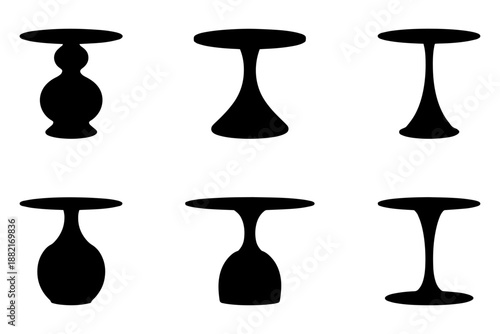 Collection of unique table silhouettes . Isolated on transparent background