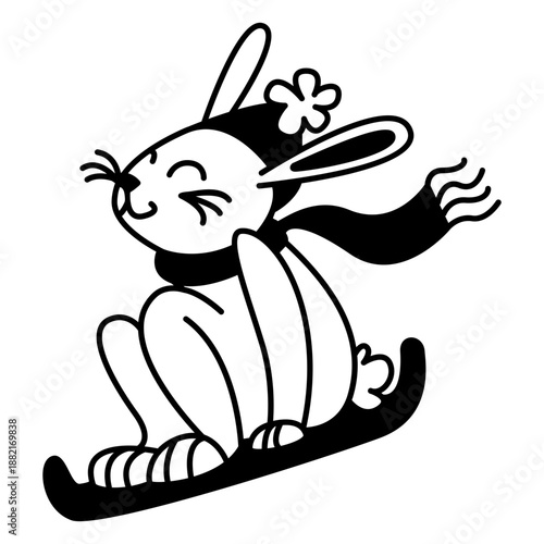 Winter animal character bunny sleigh