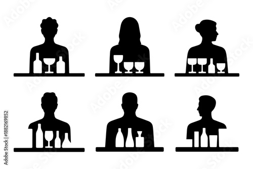 silhouette of drink with bartender in a bar . Isolated on transparent background