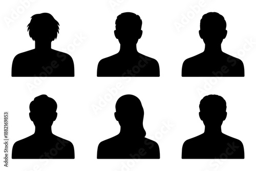 silhouette of individuals in simple poses, set of 6 illustrations . Isolated on transparent background