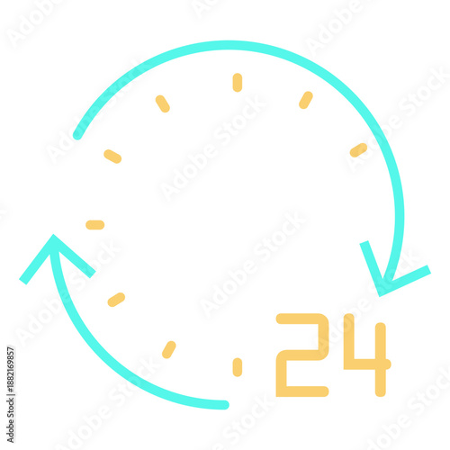 Simple circular arrows number 24 clock stroke cyan orange