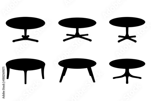 diverse silhouette of coffee table designs . Isolated on transparent background