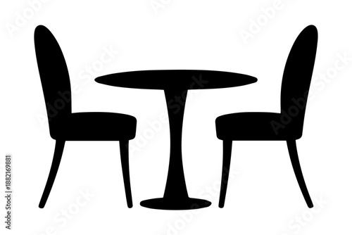 table and chairs silhouette, minimalist design . Isolated on transparent background