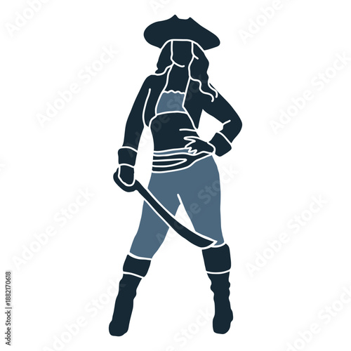 Posing female pirate sword blue duotone