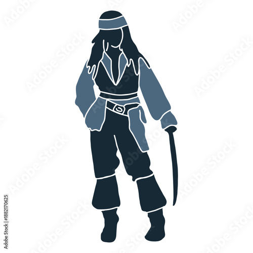Male pirate standing sword blue duotone