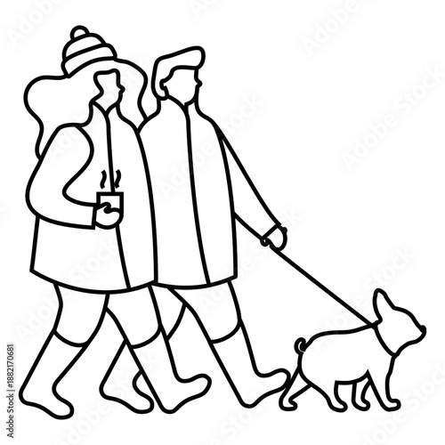 Winter family with dog stroke