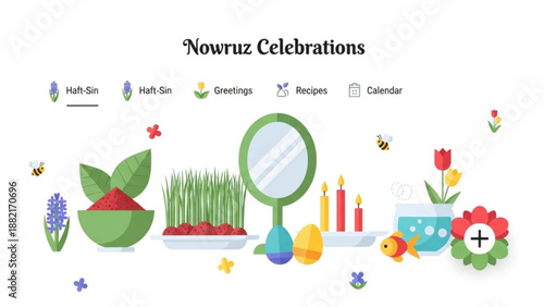 Nowruz celebrations symbols and traditions illustration
