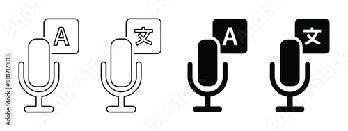 Audio Translation Icon Set Representing Language Interpretation with Microphone Vector