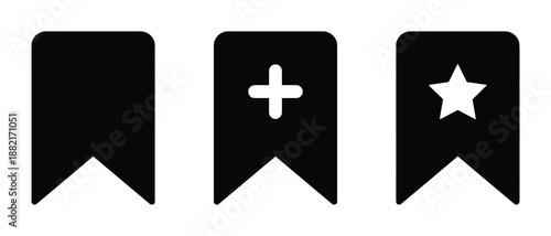 Bookmark icon set solid filled design plus sign and star symbol for saving website important content and page exactly two hundred characters in length