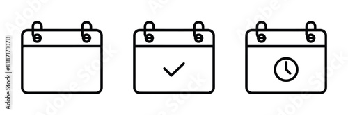 Calendar agenda and events flat vector icons graphic resource with appointment time and date reminders for business meetings and planning schedule template