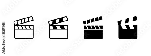 Cinema Clapboard Vector Icon Set with Simple Line and Solid Style Film Slate Design Board Film Production Filmmaking Creative Symbol Open and Close Flat Concept