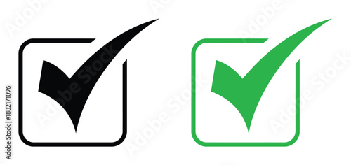 Check marks boxes black and green icons vector for tick survey option election vote form list to do and confirm checklist with right choice correct quiz