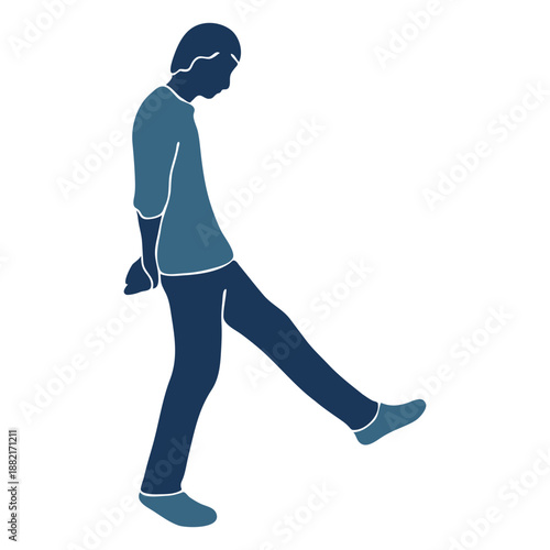 Man boy lazy walking profile blue duotone