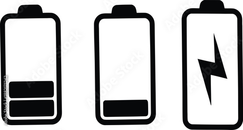 Battery icon set vector, battery charging symbol, Collection of battery icons, Battery charge indicator.