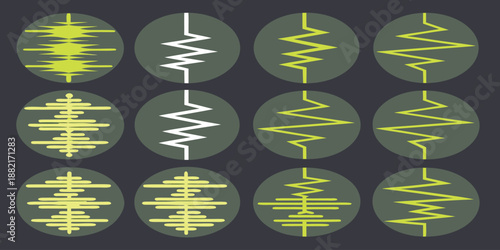 Green and yellow waveform patterns on dark background