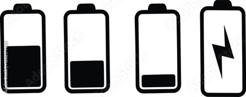 Battery icon set vector, battery charging symbol, Collection of battery icons, Battery charge indicator.