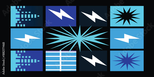 Various blue and black abstract shapes patterns