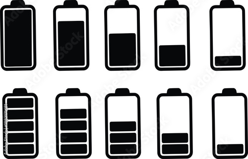 Battery icon set vector, battery charging symbol, Collection of battery icons, Battery charge indicator.
