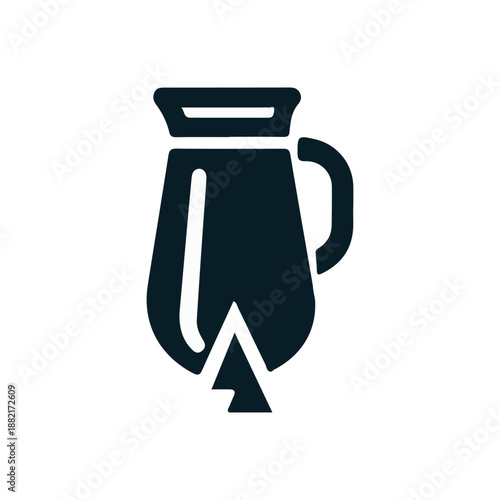 A minimalist illustration of a pitcher beside a stylized tree, symbolizing nature and hydration