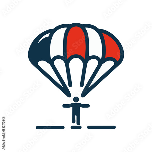 A person descending with a parachute against a clear sky, showcasing excitement in aerial sports