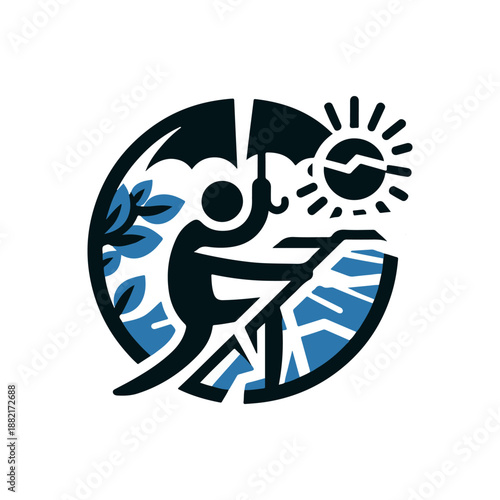 A person holding an umbrella while walking on a path surrounded by nature under the sun