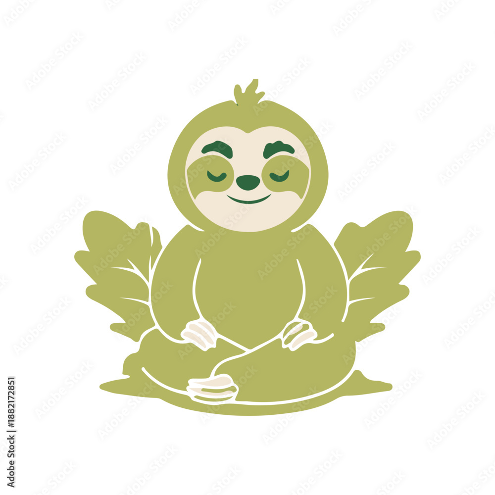 Naklejka premium A serene sloth meditating on a leaf, surrounded by a peaceful, natural environment