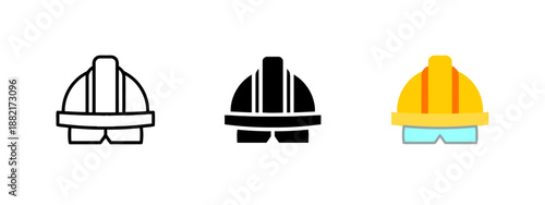 Construction Helmet Vector Icon Set with Simple Line Solid and Color Style Safety Hard Hat Design for Builder or Engineer Head Protection Gear Work Equipment
