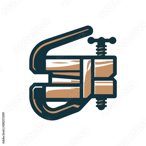 A sturdy wooden clamp used for woodworking, showcasing its functionality in a workshop setting