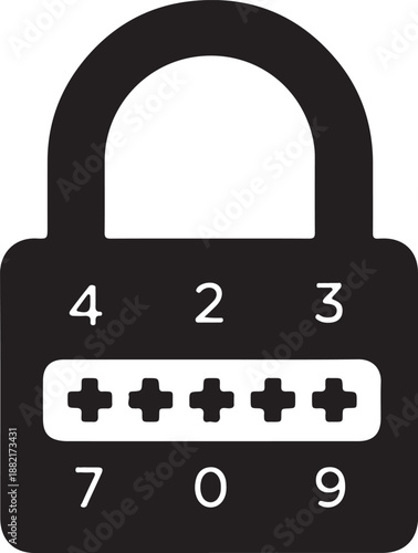 Combination lock icon with numbers and dials