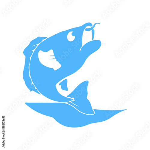 A vibrant blue fish leaping from water, showcasing its dynamic movement against a plain background