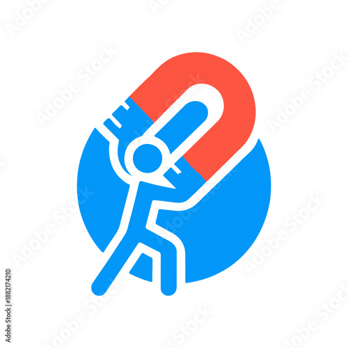 Abstract illustration of a person lifting a large magnet against a vibrant background, symbolizing attraction and energy