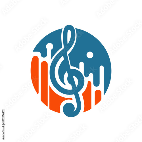 Abstract musical design featuring a treble clef with colorful sound waves in the background