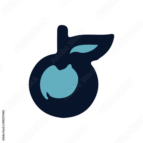 Abstract representation of a fruit with a leaf, symbolizing freshness and nature