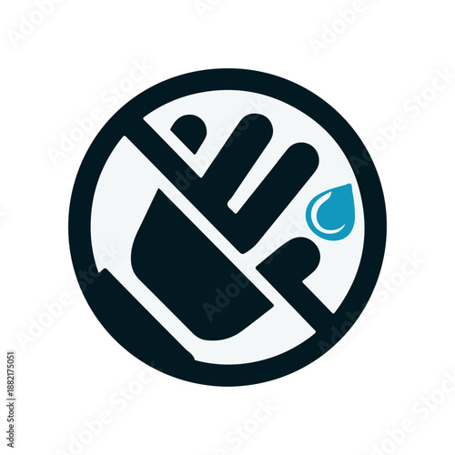 Circular symbol depicting a hand with a droplet, indicating a prohibition against water exposure