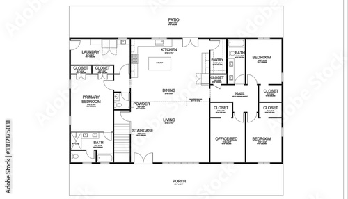 Tableau sur toile Modern House Home Architectural Floor Plan With Furniture Black and White