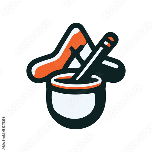 Colorful illustration of a shoe and a mortar and pestle, symbolizing craftsmanship and design
