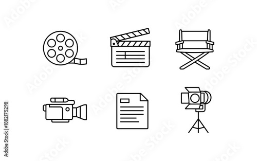 Collection of cinematic icons representing film production and movie making elements