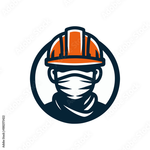 Construction worker wearing a hard hat and mask, symbolizing safety on job site