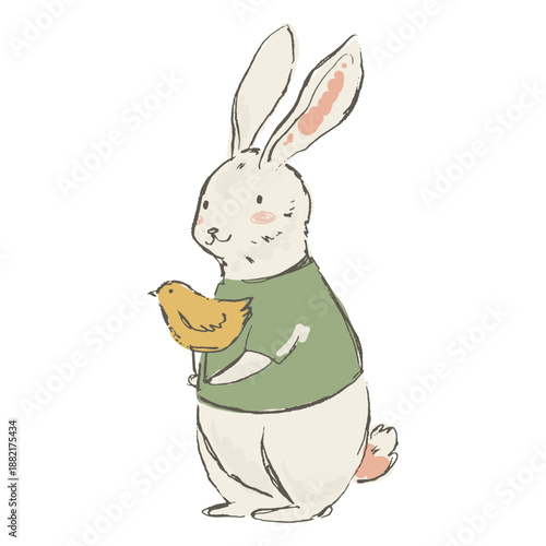 Cute bunny and chick illustration