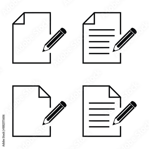 Four documents with pencil illustration isolated on white background writing and document concept note pad with pencil for taking notes or signing documents vector