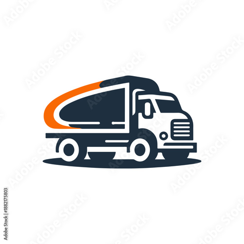 Delivery truck transporting goods through an urban setting with buildings in the background