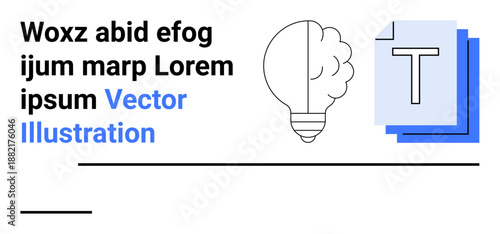 Innovation, creativity, communication, ideas, brainstorming, concept design. Lightbulb outline ideas and a text stack icon. Innovation and creativity concept