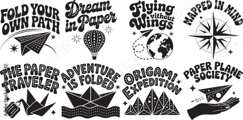 Origami and travel designs paper planes expedition adventure compass journey