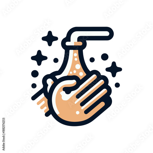Hands holding a laboratory flask with bubbling liquid, surrounded by sparkling effects, symbolizing scientific discovery