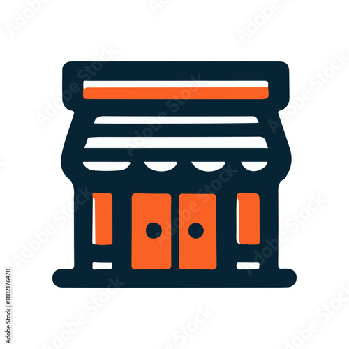Iconic storefront illustration featuring a quaint shop with an awning and double doors